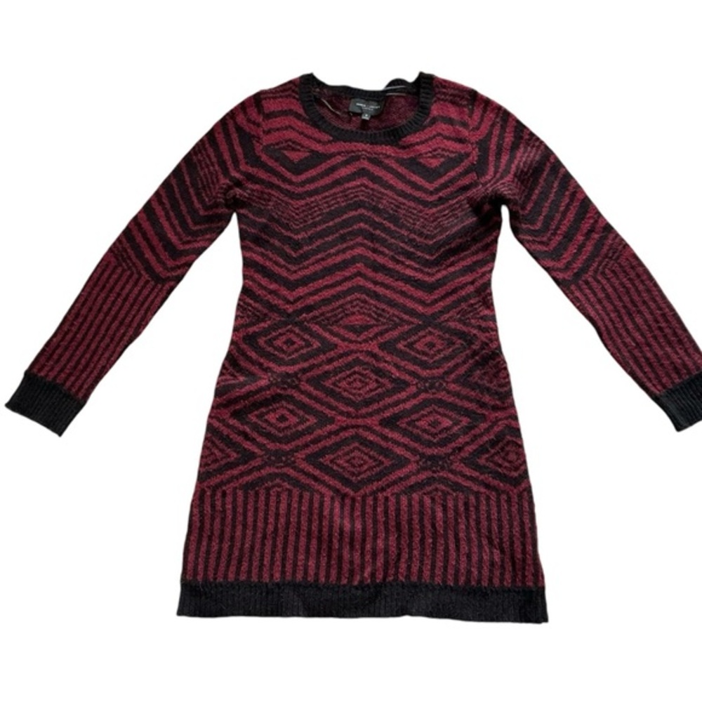 Romeo & Juliet couture crewneck sweater dress burgundy black knit mid length